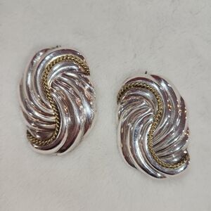 Vintage Mexico Sterling Silver Swirl Flourish Pierced Earrings